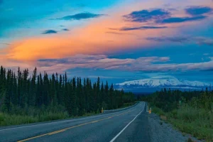 Alaska road at civil twilight