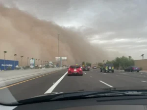 Arizona haboob dust storm approaching highway