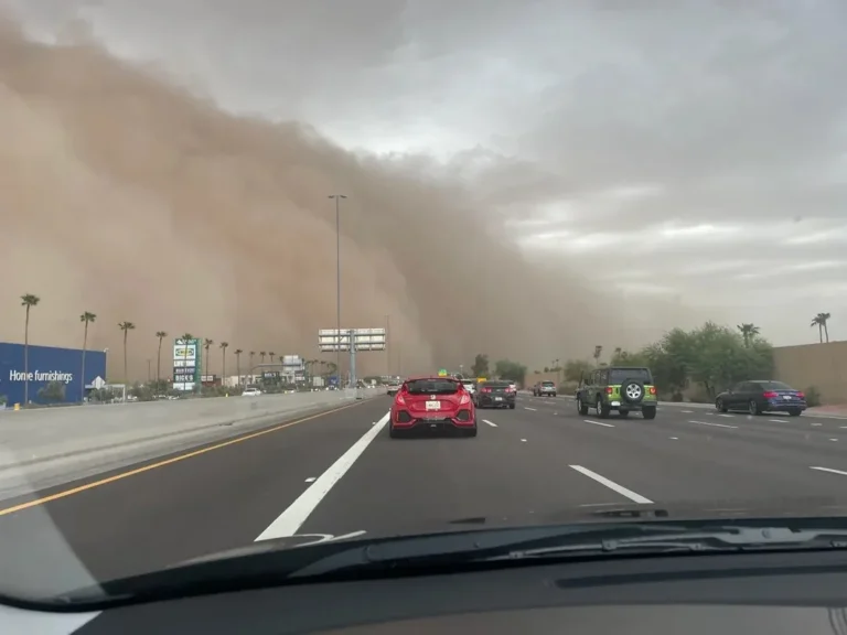 Arizona haboob dust storm approaching highway