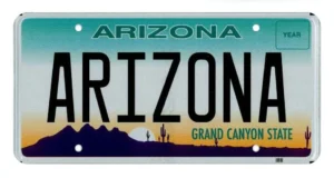 Arizona vehicle license plate close up
