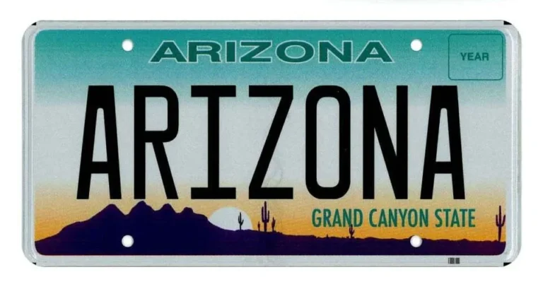 Arizona vehicle license plate close up