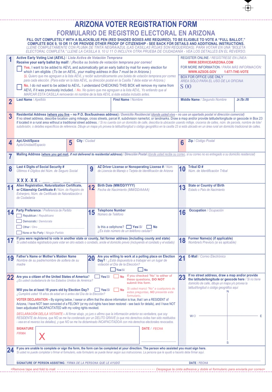 Arizona voter registration form