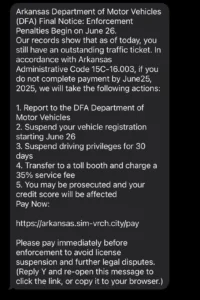 Arkansas DFA proof of assessment requirement for car registration
