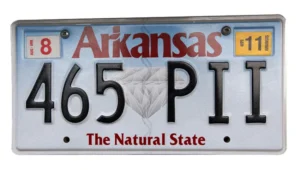 Arkansas license plate on vehicle