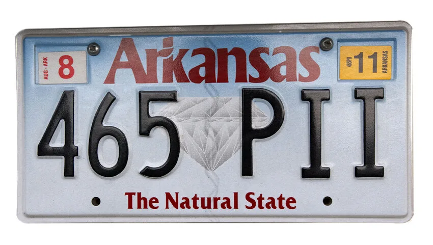 Arkansas license plate on vehicle