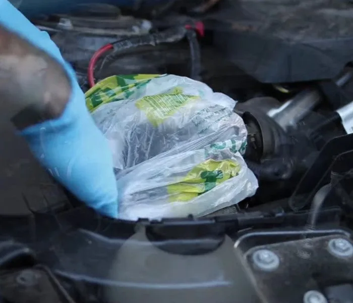 bagging engine components for wash