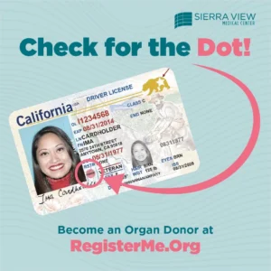 California organ donor designation and pink dot on driver license