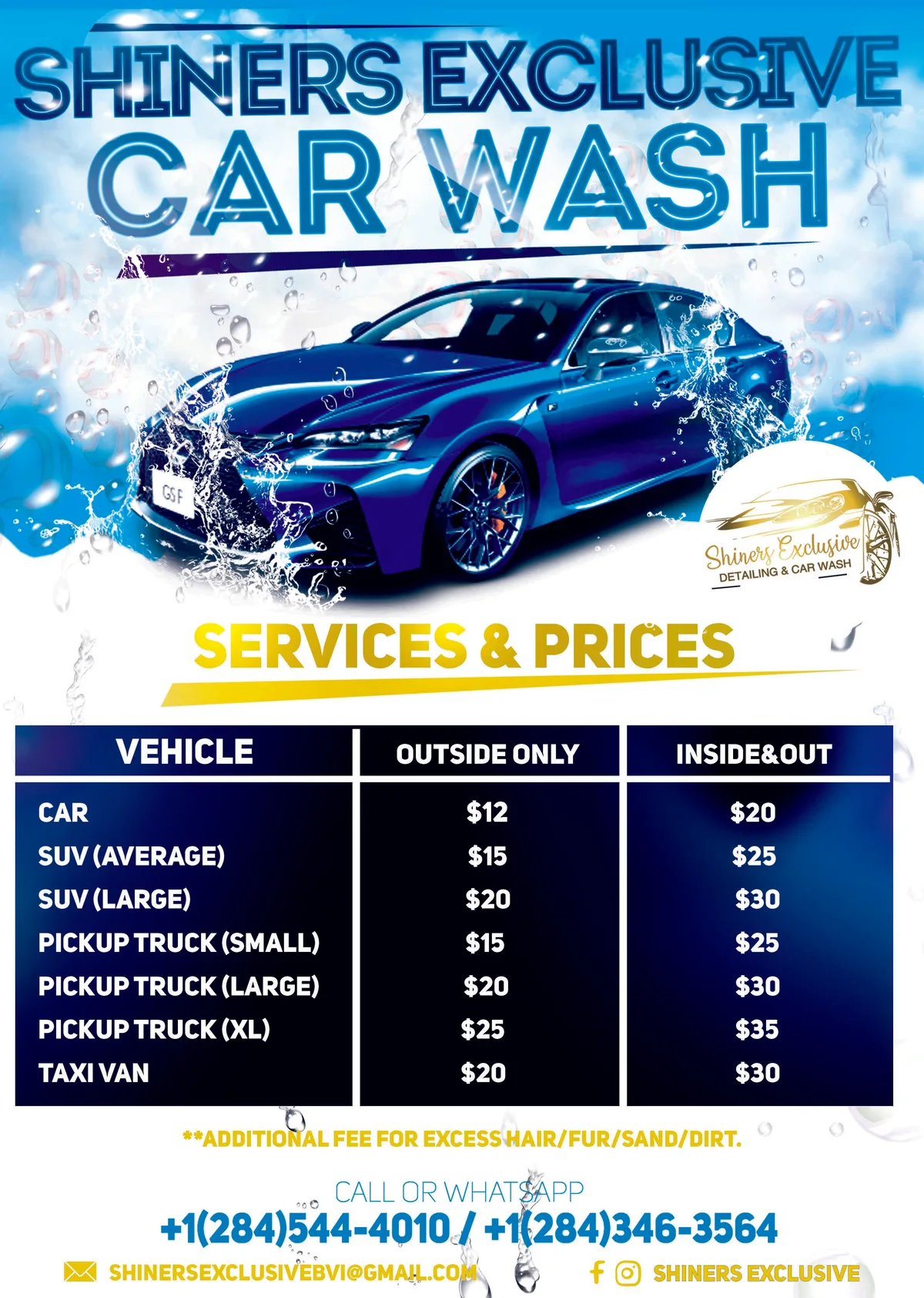 car wash pricing sign