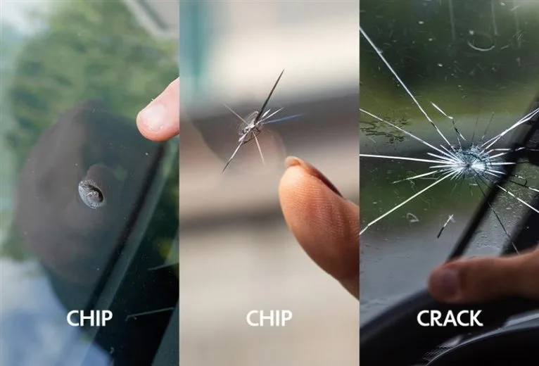 cracked windshield close up
