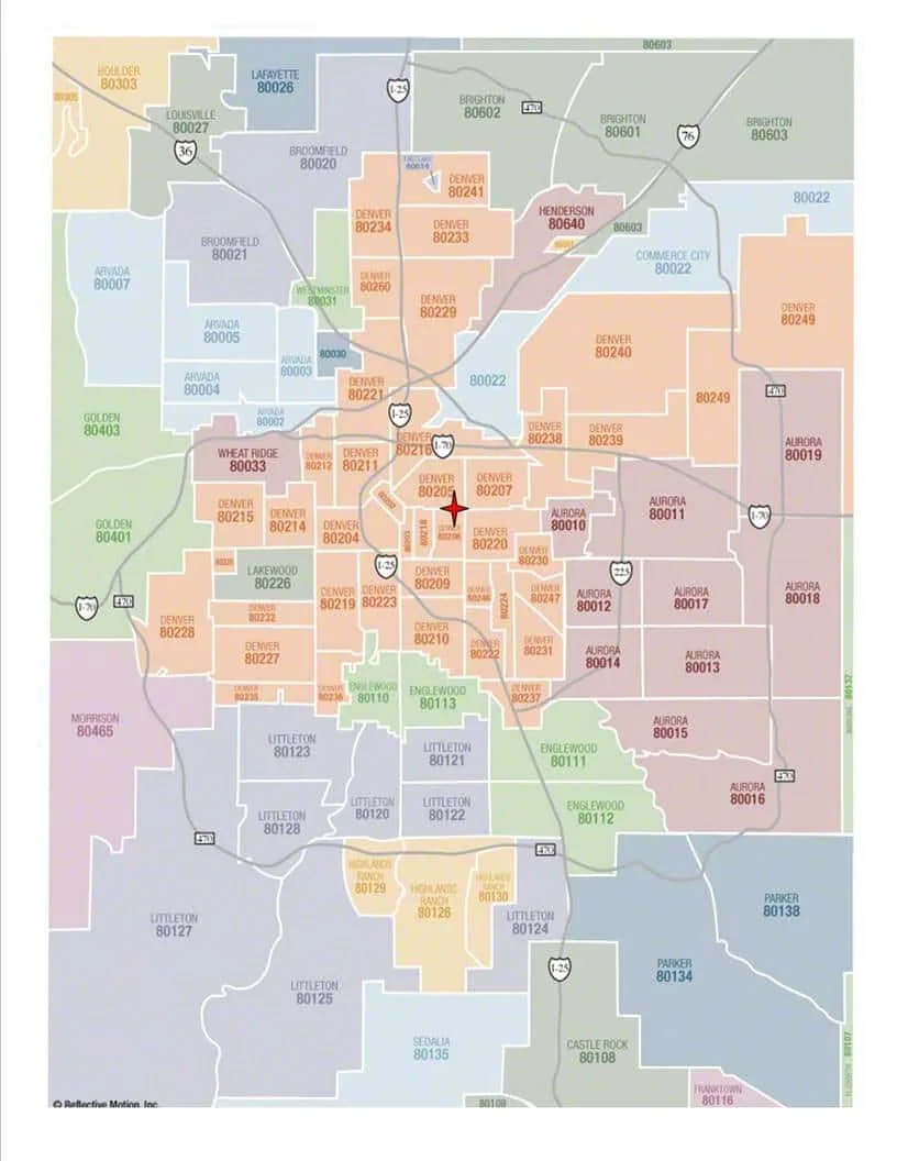 Denver zip code boundary map