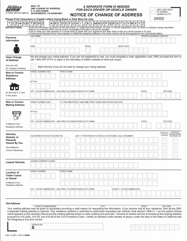 DMV change of address form