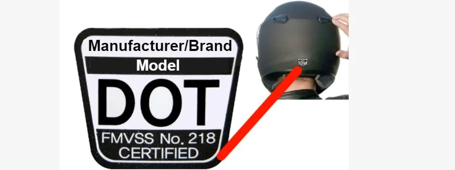 DOT certification label on helmet interior