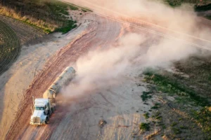 dust from car on dirt road