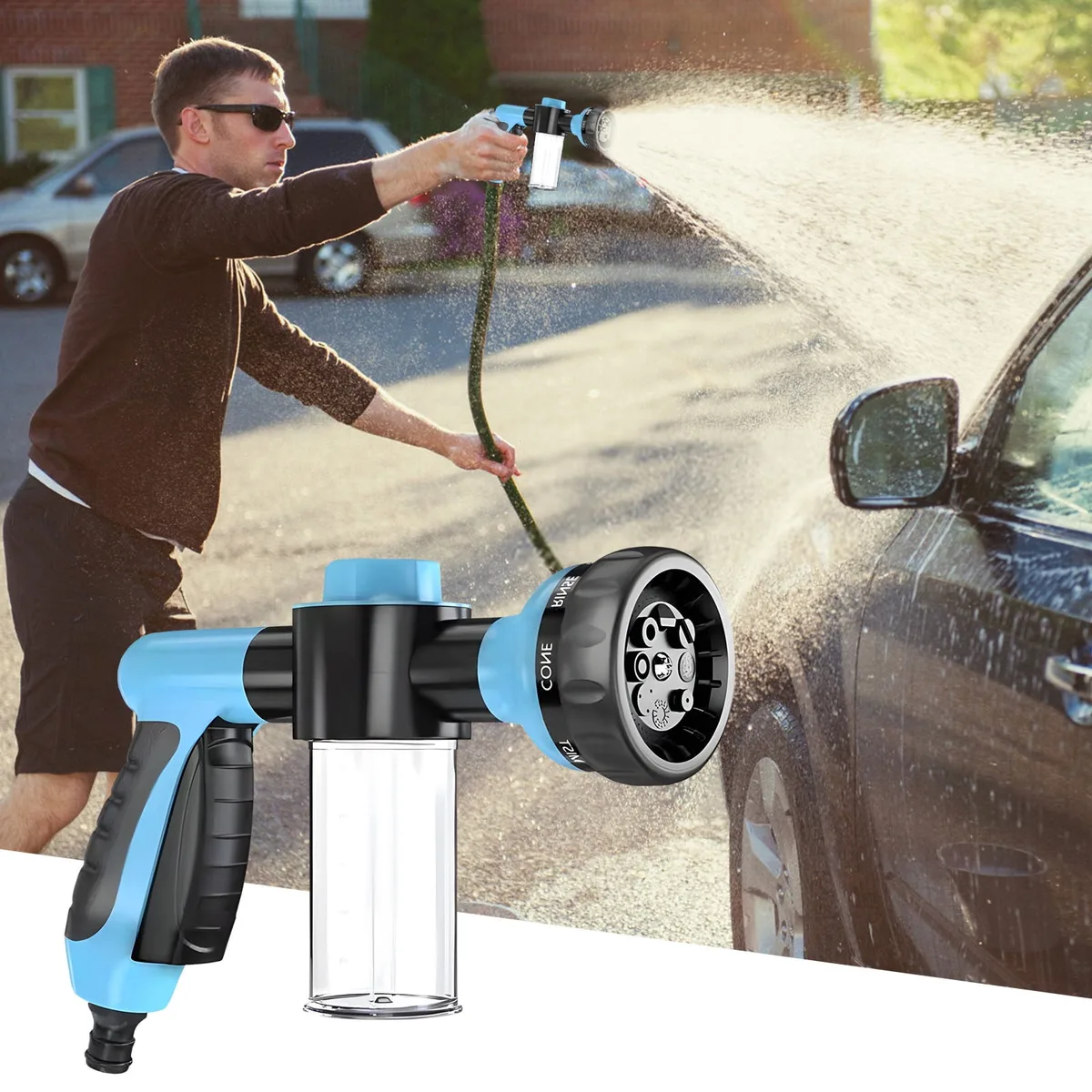 foam cannon attached to garden hose