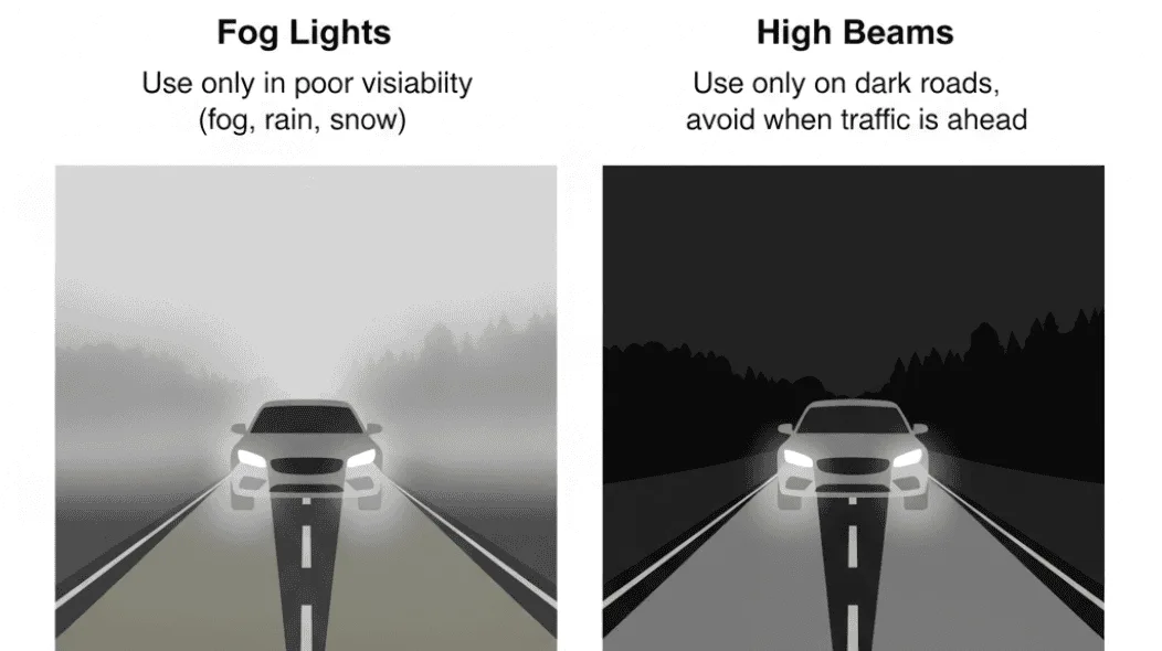 high beam glare in fog common mistake