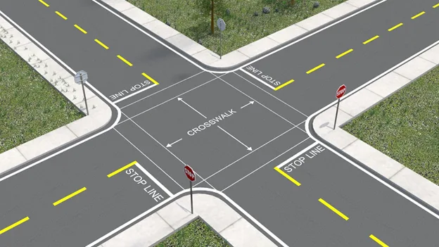 intersection stop line and crosswalk