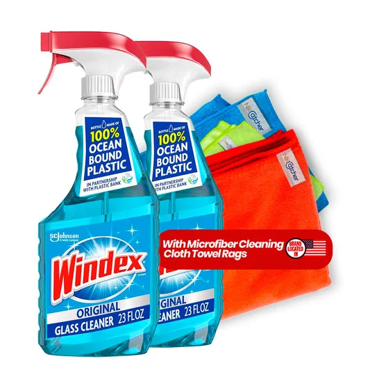 microfiber glass towel and spray bottle