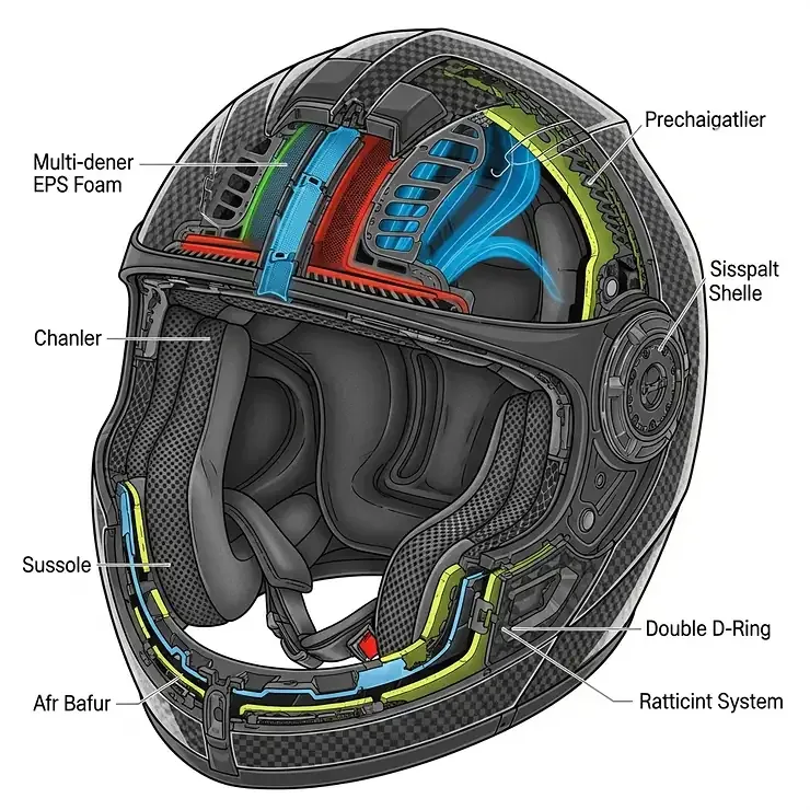 motorcycle helmet construction layers cutaway