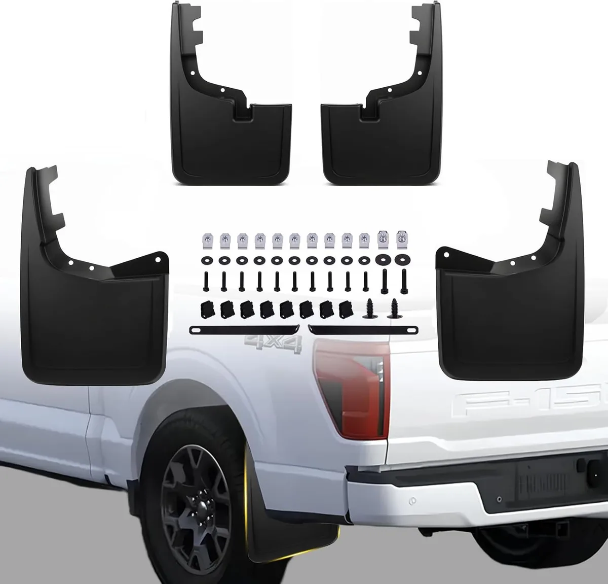 Mud flaps on pickup truck