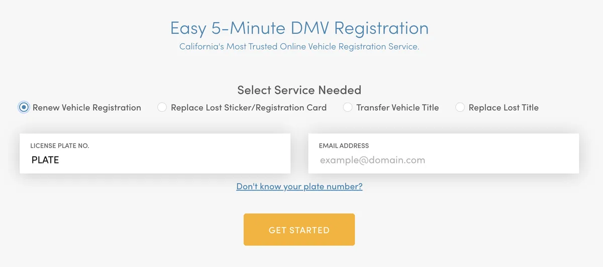 online DMV renewal website
