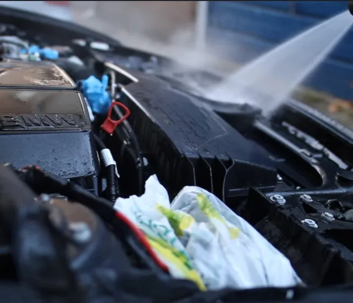 pressure washing engine bay