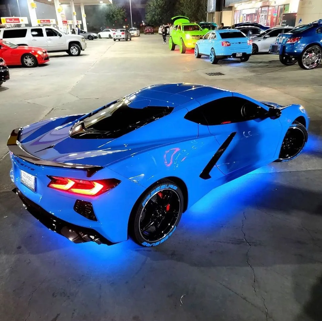 private vehicle with illegal blue LED underglow