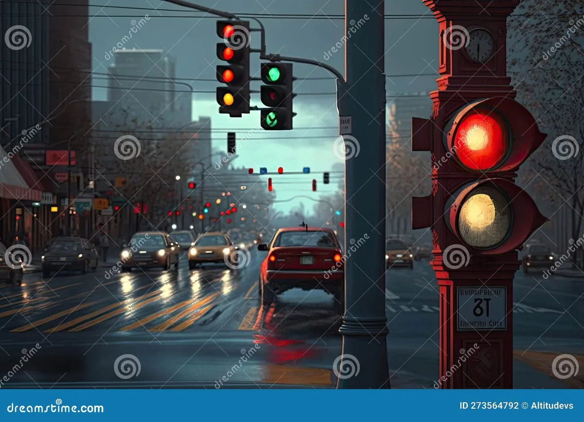 red light at controlled intersection