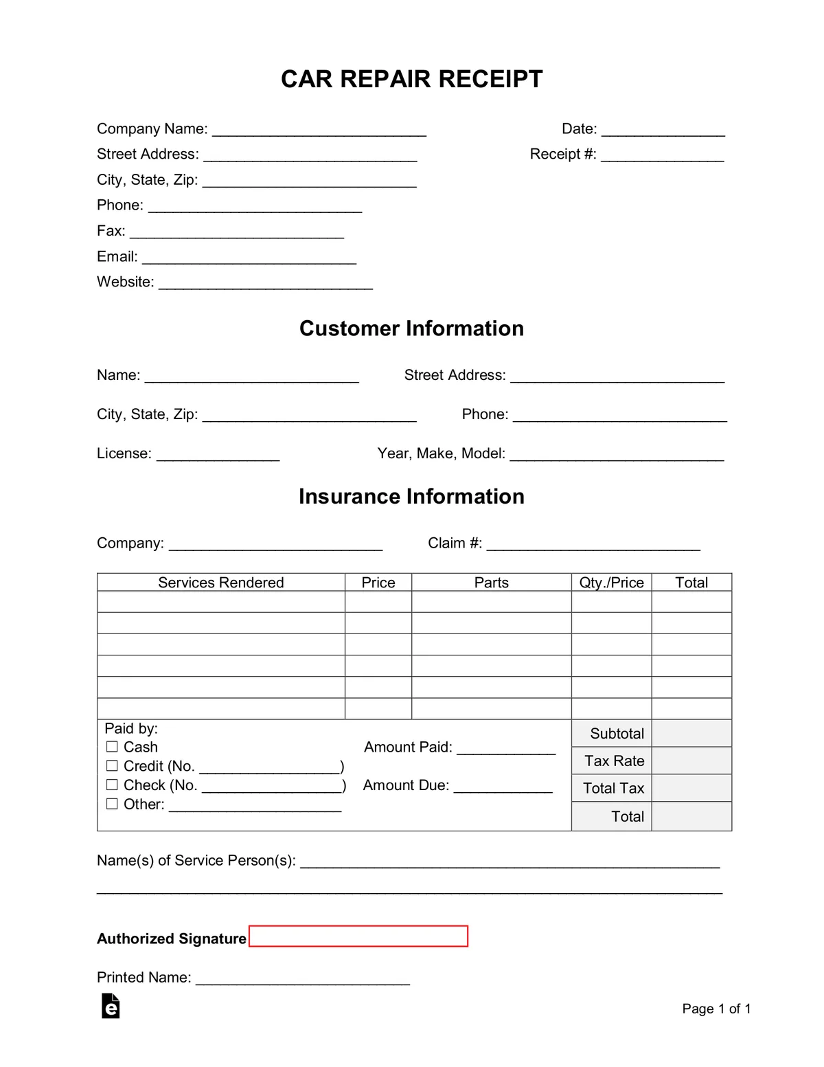 repair documentation receipts