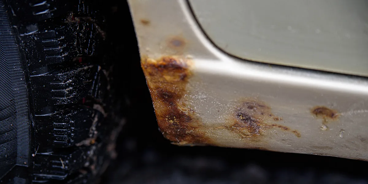 salt damage car paint close up