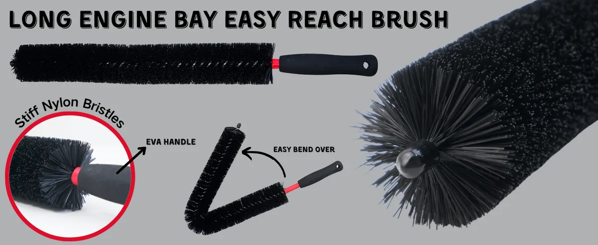scrubbing engine bay with detail brush