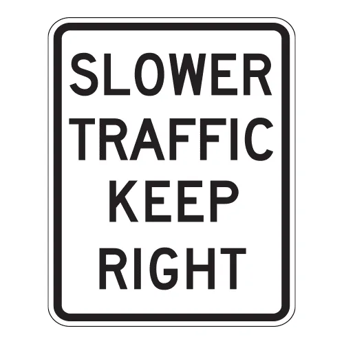 slower traffic keep right sign