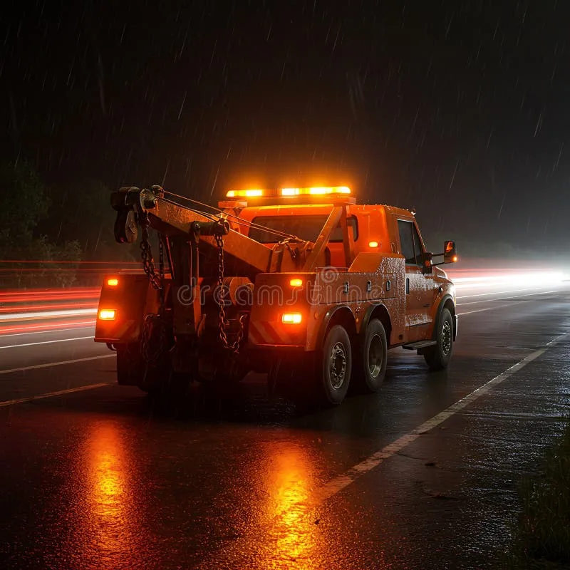 tow truck flashing lights highway roadside