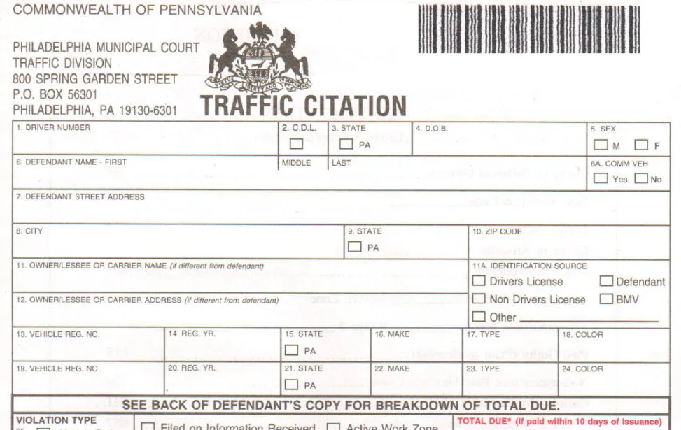 traffic citation littering moving violation