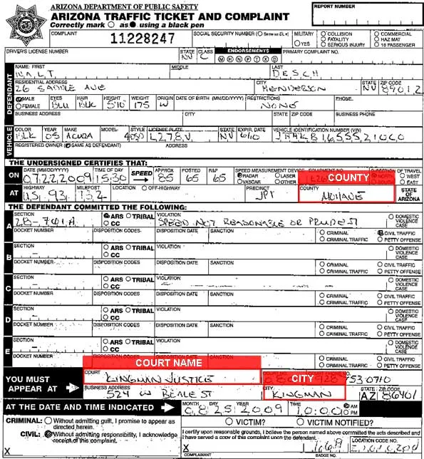 traffic citation ticket Arizona