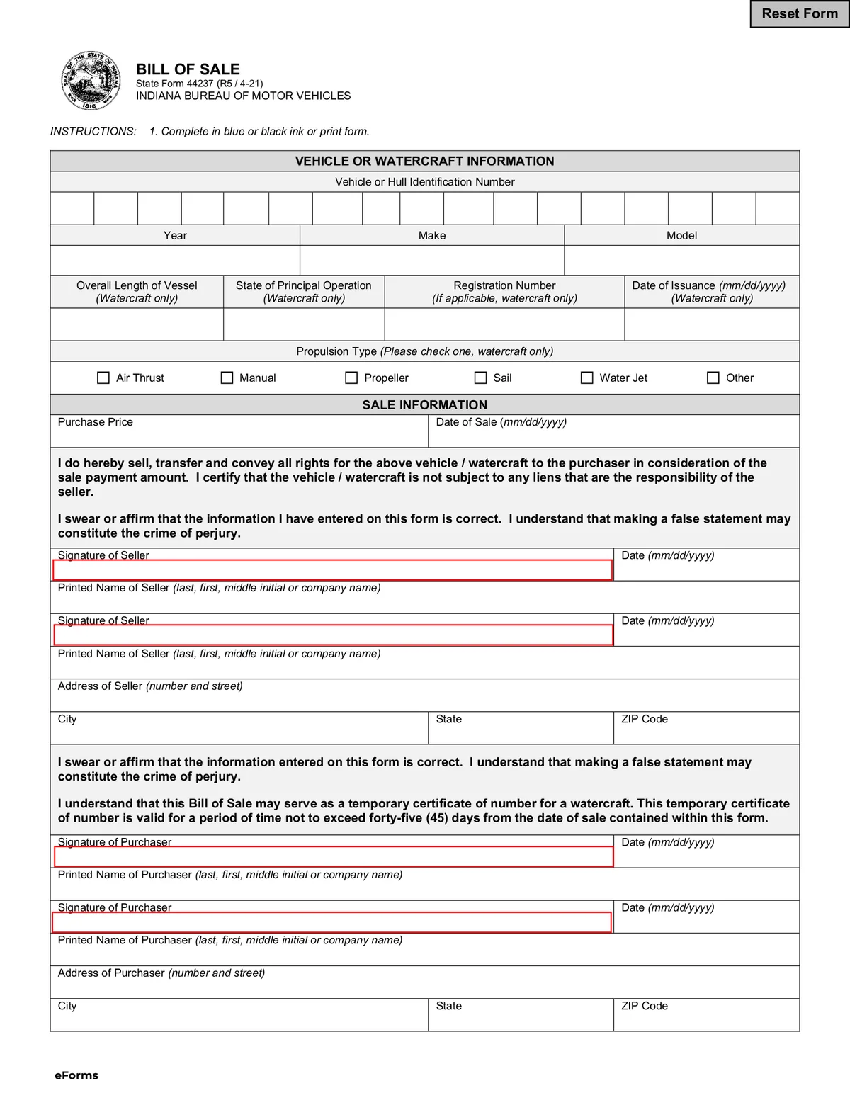 car bill of sale form