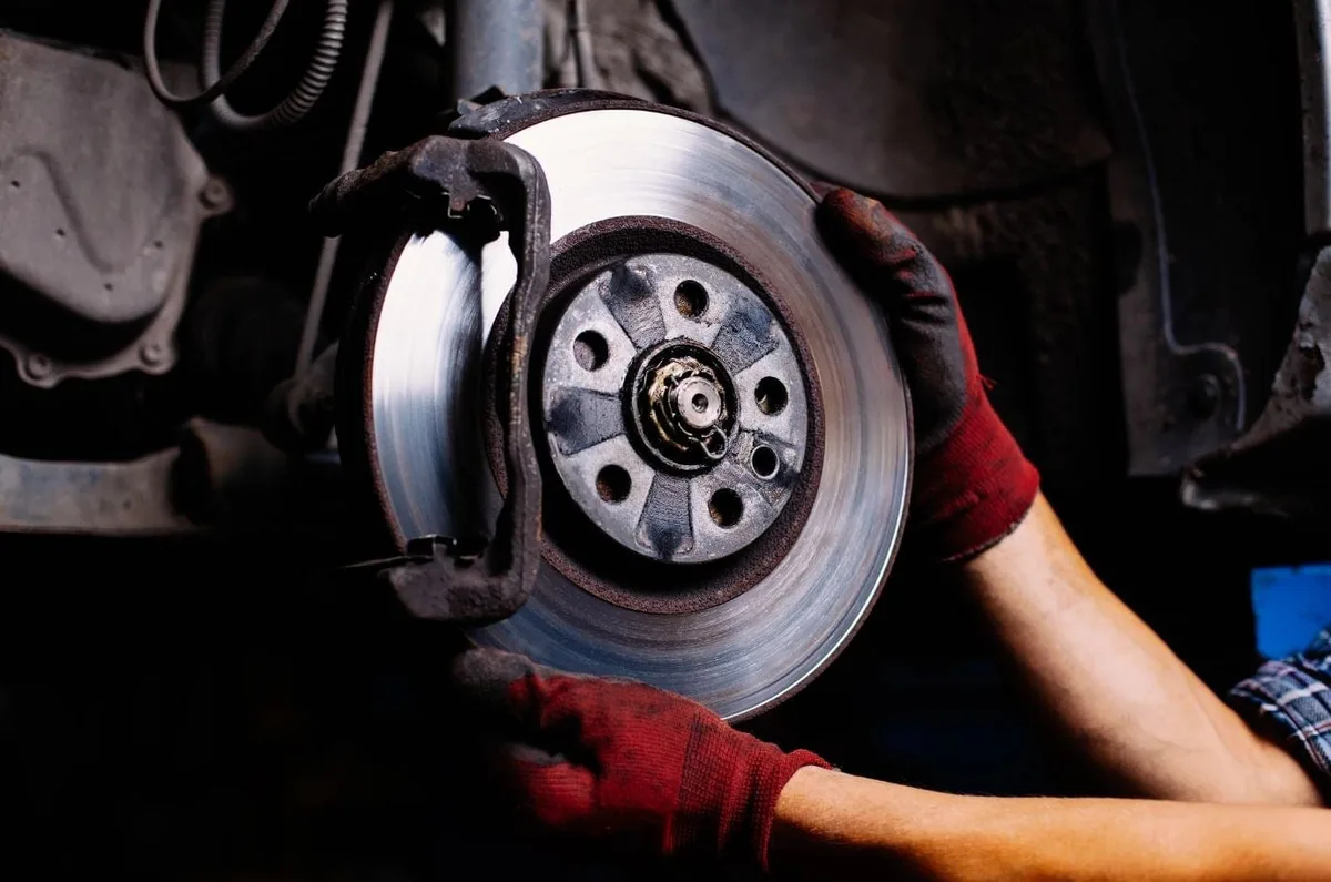 car brake inspection close up
