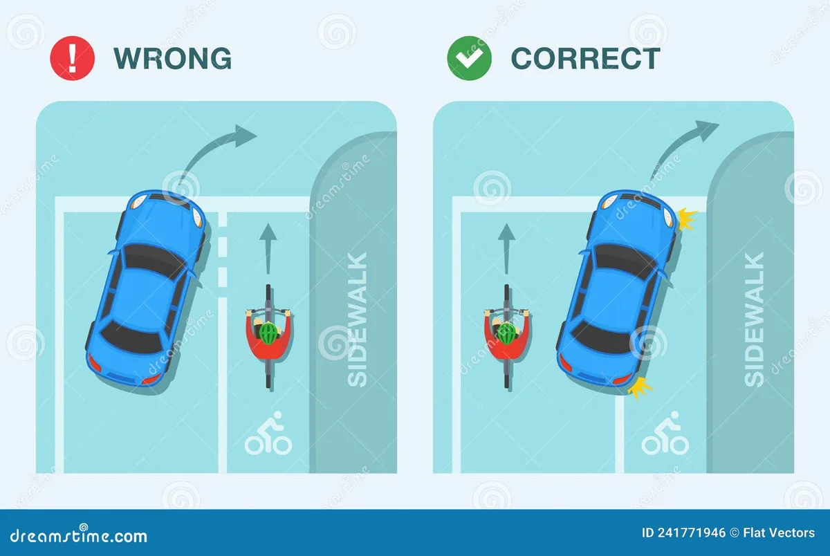 Car turning right across bike lane in Connecticut