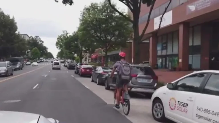 Connecticut bike lane with cyclist and car yielding