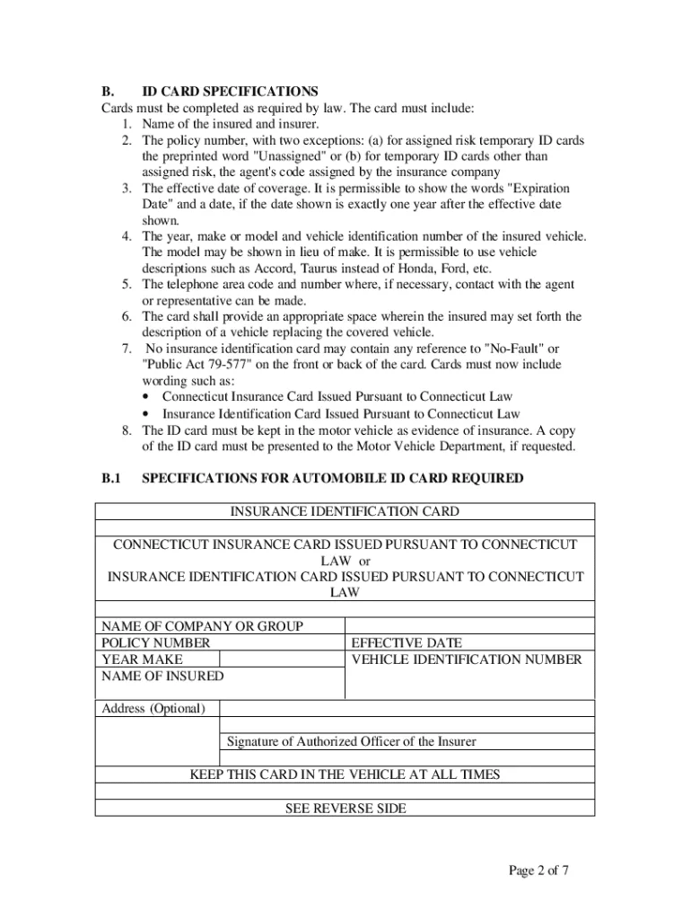 Connecticut car insurance card example
