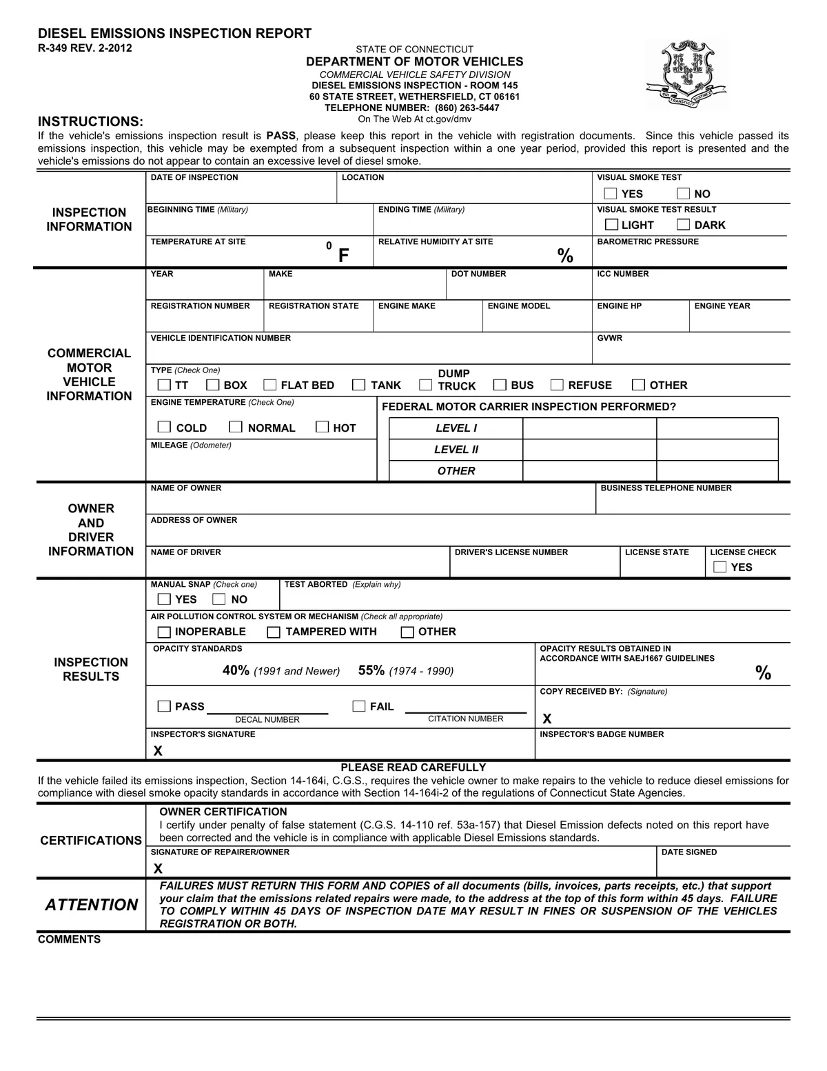 Connecticut DMV emissions waiver form