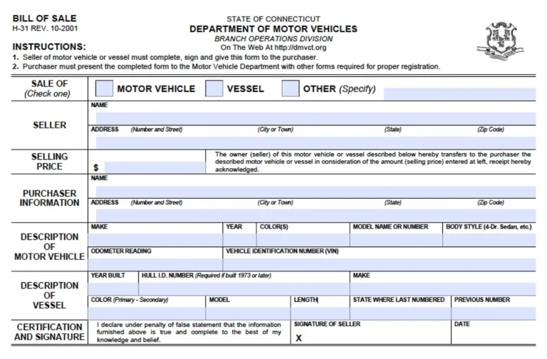 Connecticut DMV Form H-38 for vehicle registration cancellation