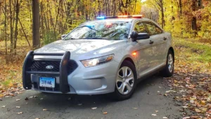 Connecticut police car with blue and red lights