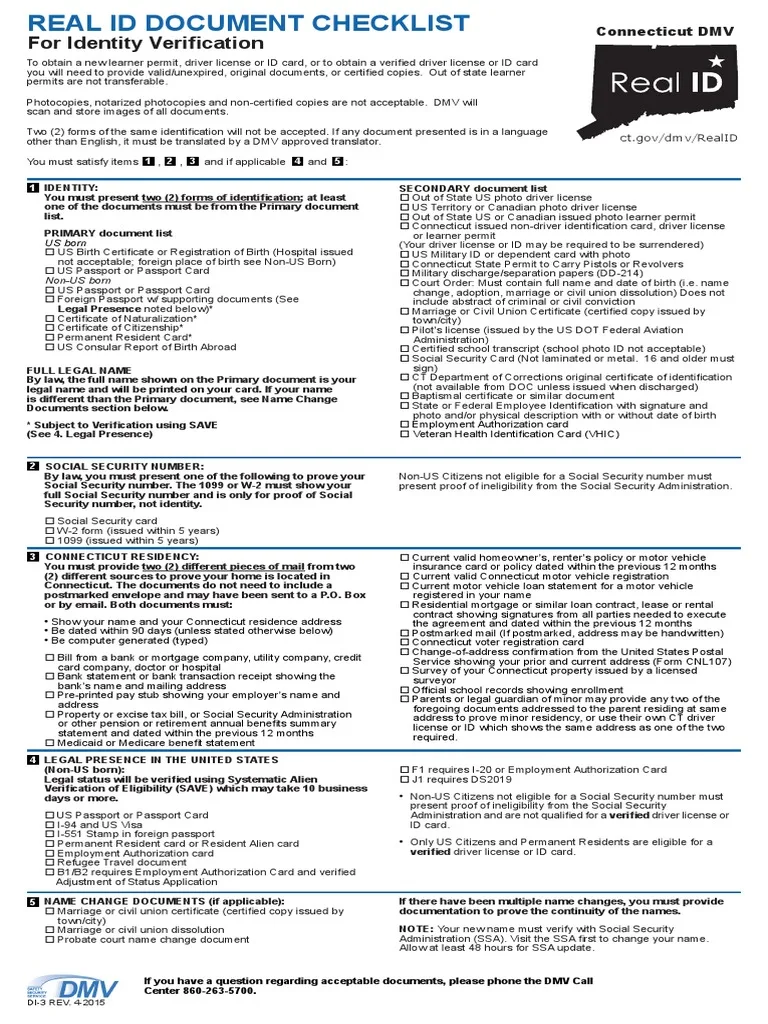Connecticut REAL ID required documents