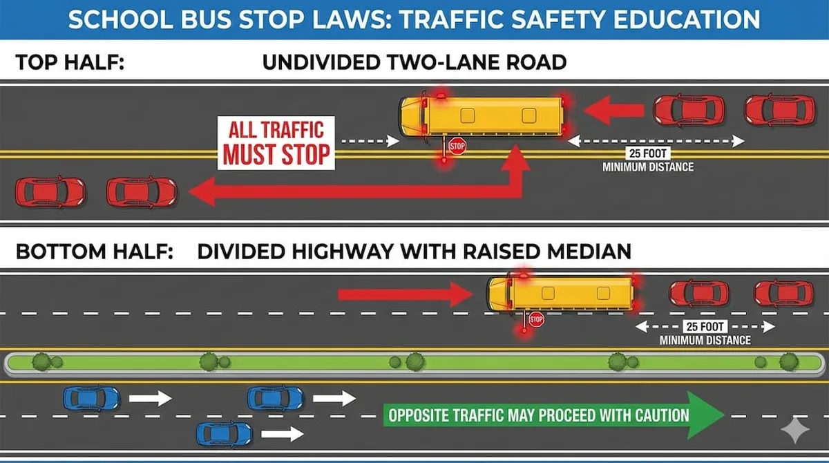 Connecticut school bus stop law diagram