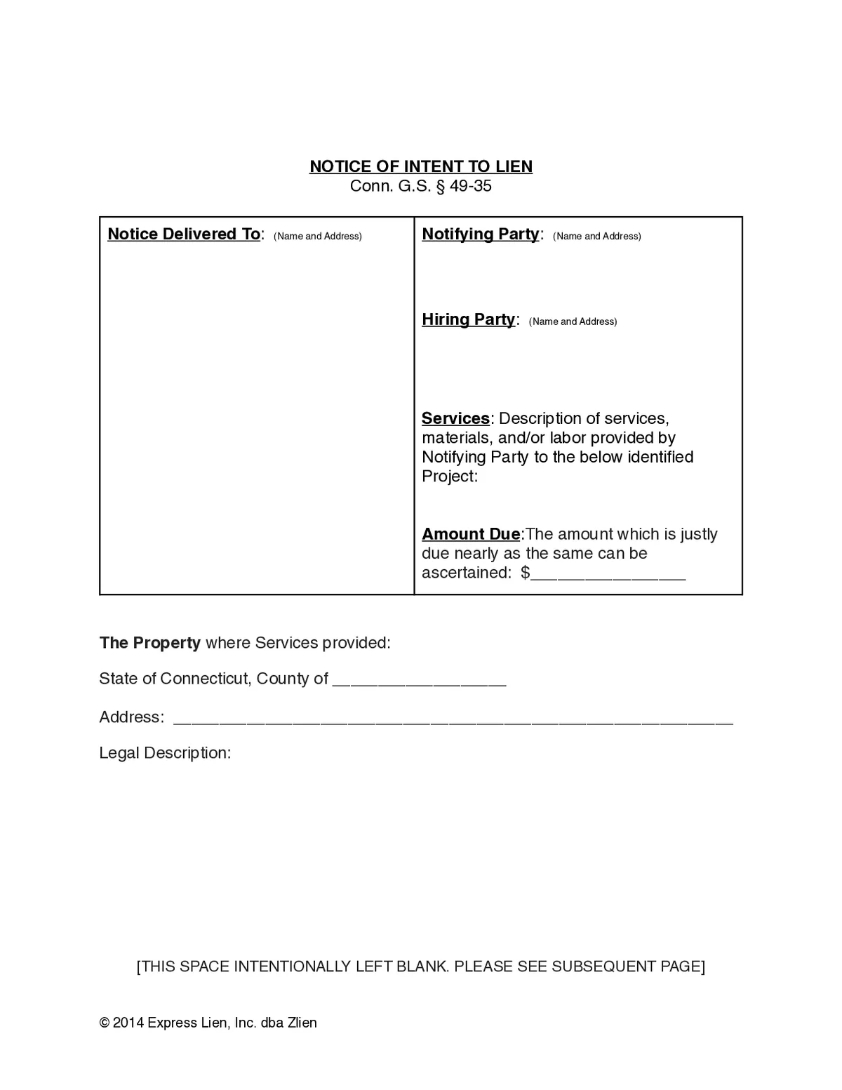 Connecticut tax lien notice document