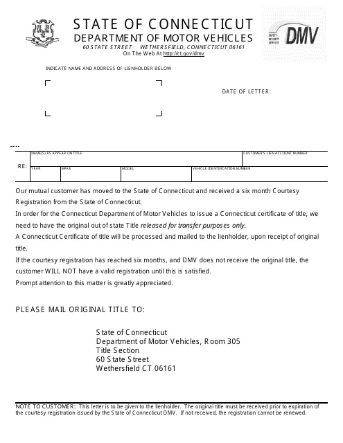 Connecticut vehicle registration renewal notice