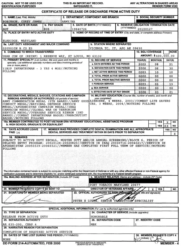 DD-214 discharge paperwork