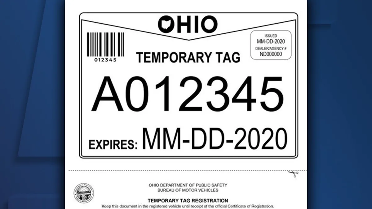 dealer-issued 30-day temporary tag