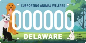 Delaware animal welfare and environmental specialty plate one-time fees