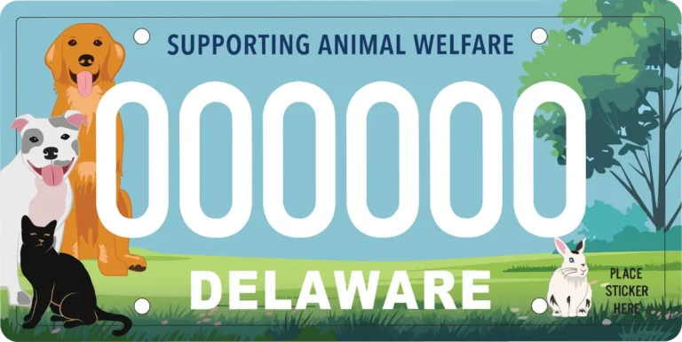 Delaware animal welfare and environmental specialty plate one-time fees